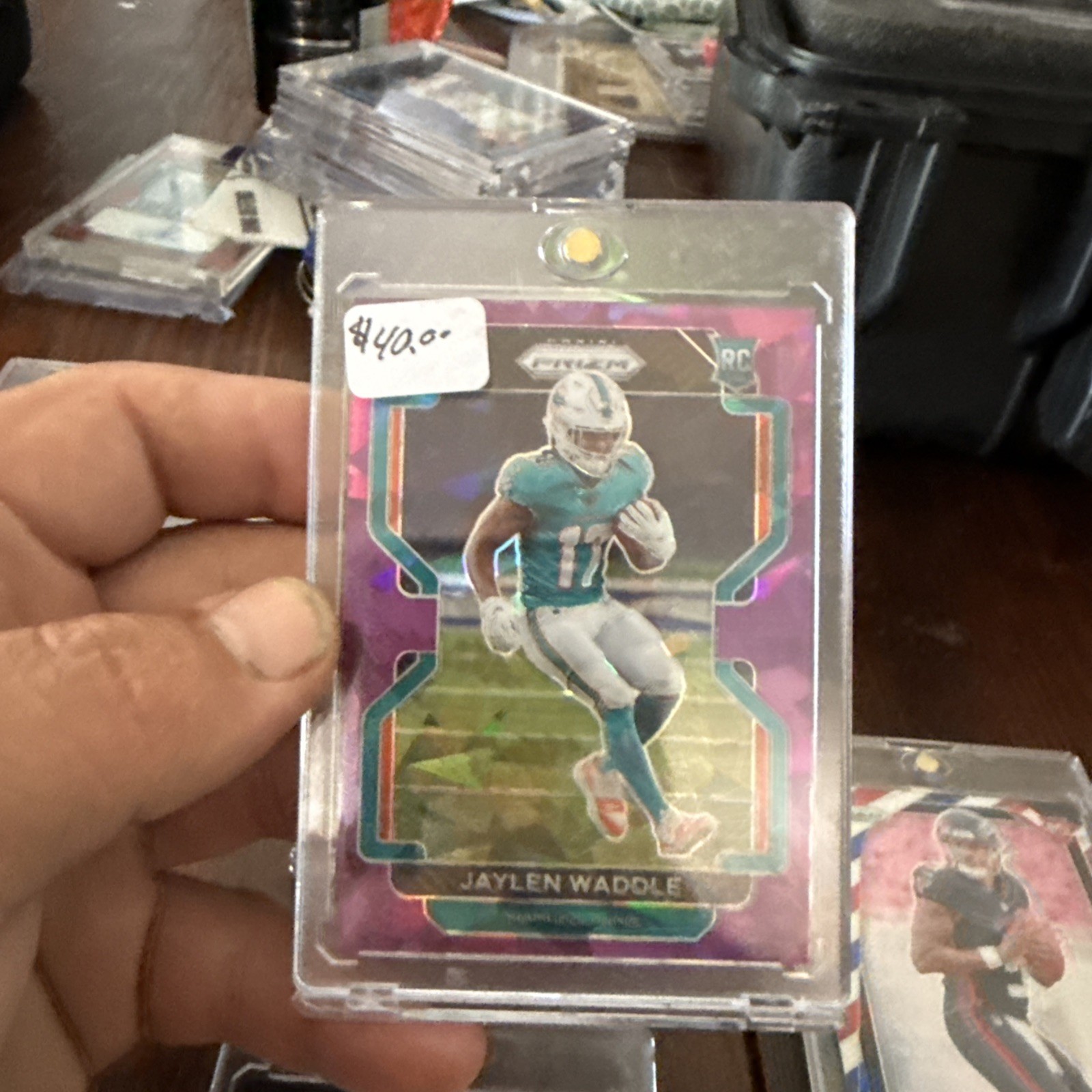 2021 Prizm Football Jaylen Waddle Purple Cracked Ice RC #/225 book end 225/225