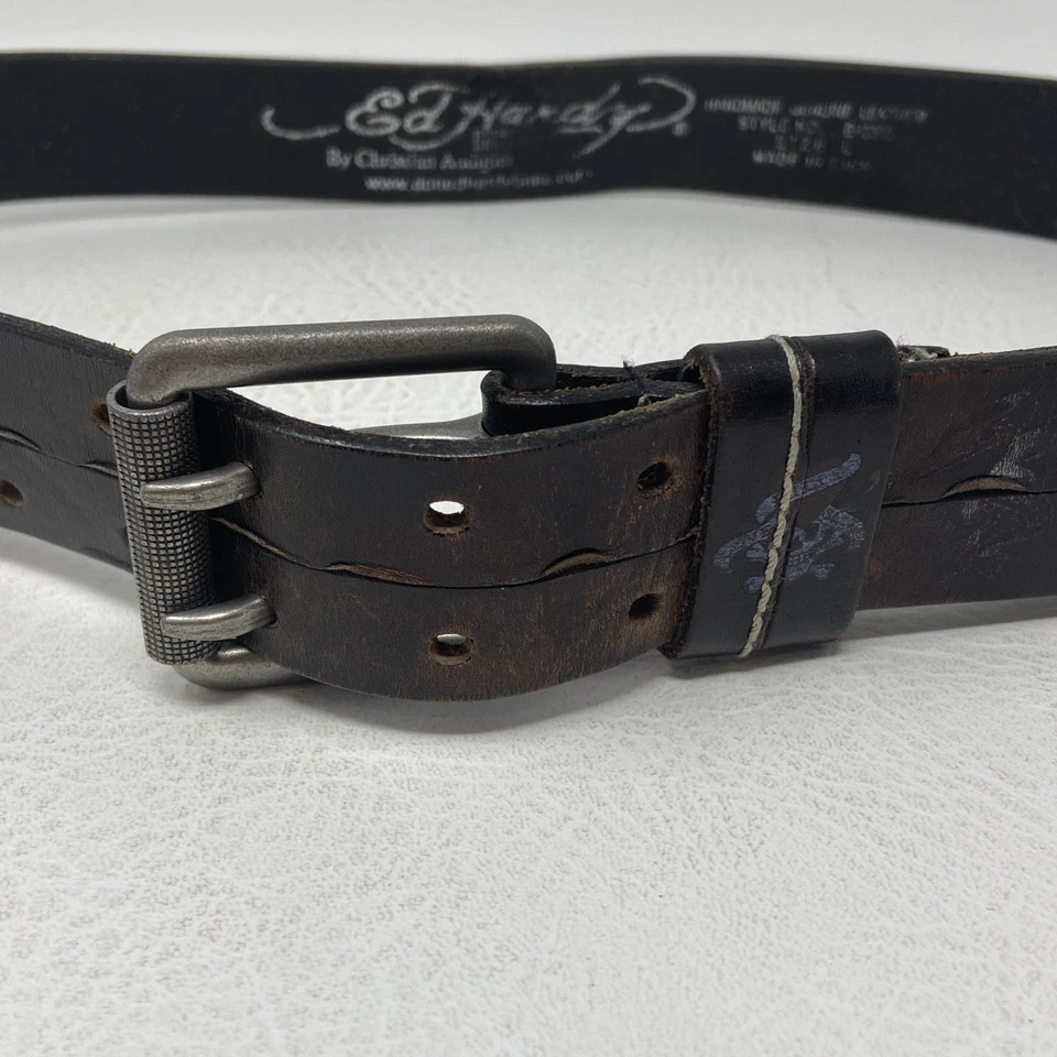 Cinturón grande de cuero marrón Ed Hardy de Christan Andigier EH3360 Love Kills Slowly Foto 3 de 4