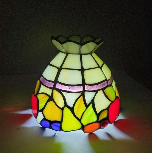 Vintage Fruit Tiffany Stained Glass Style Lamp Shade Apple Pear Green Leaves 5”