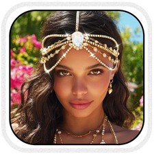 Aukmla Rhinestone Head Chain Headpiece Prom Hair 1 Count Pack of 1 , Gold