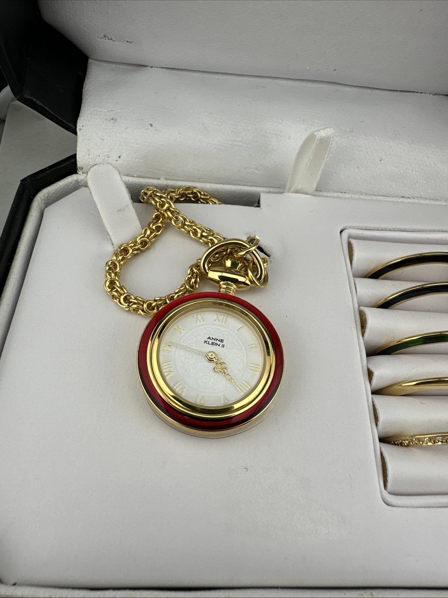 Anne Klein Gold plated pocket watch w/bonus chain Anne Klein Vintage Watch/pendant.gold Tone Chain and Fives  main image 2