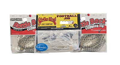 Strike King Football Jig 1/2 oz & 2 - Rattle Back Flipping Jigs 3/8 oz White