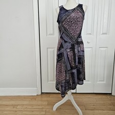 Simply Vera Wang Chiffon Dress Medium M Asymmetrical Black Burgundy Multicolor