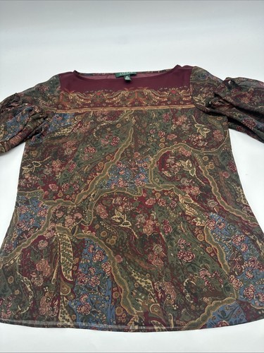 Lauren Ralph Lauren Blouse Women Petite Medium Aop Multicolor Paisley..#29460