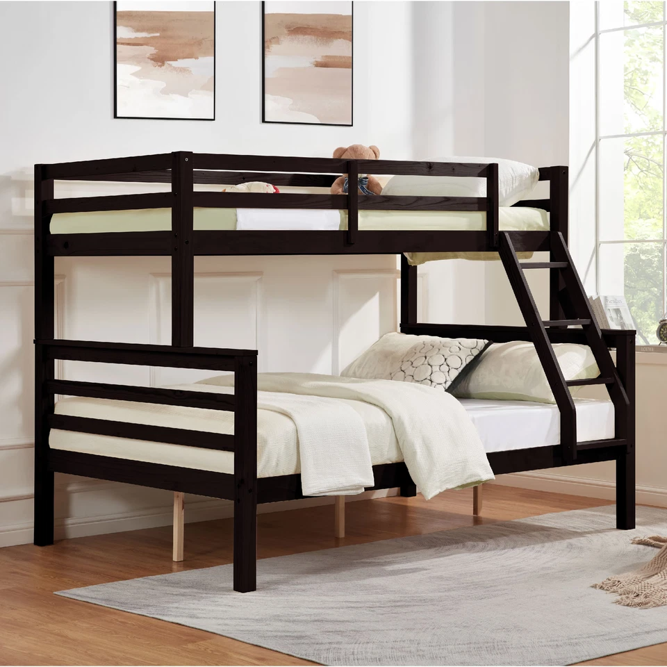 FunniHomi Bunk Bed Twin over Full Bunk Bed, Wooden Bunk Bed Frame w/ Ladder - Image 2 of 4
