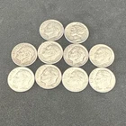 Roosevelt Dimes 10C Lot of 10 Circulated Coins 1951 1954 1959 1964.  Lot 1silver
