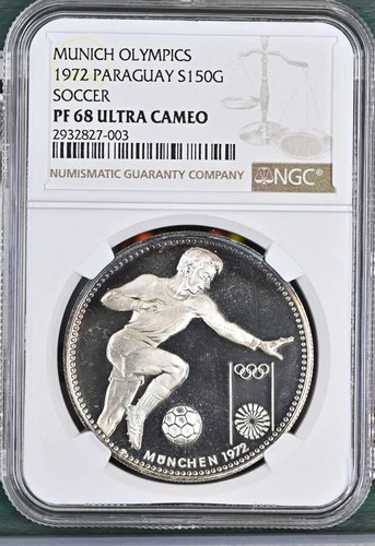 1972 Paraguay 150 Guaranies - Silver Soccer Germany Bavaria Munich NGC PF68