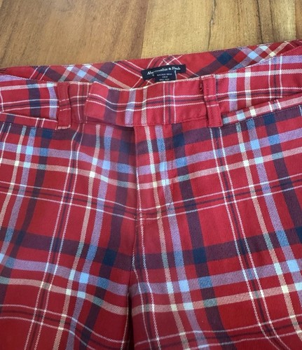 VTG Abercrombie Fitch Pants Low Rise Red Plaid Academia Flare Large 10 - Picture 2 of 13