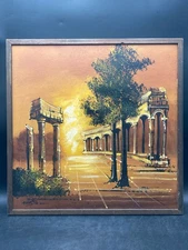 Artist Signed Mid Century Greek Ruins Oil Painting
