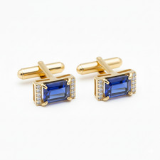 925 Sterling Silver Blue Sapphire Emerald Cut Halo Cufflinks Men's Luxury Gift