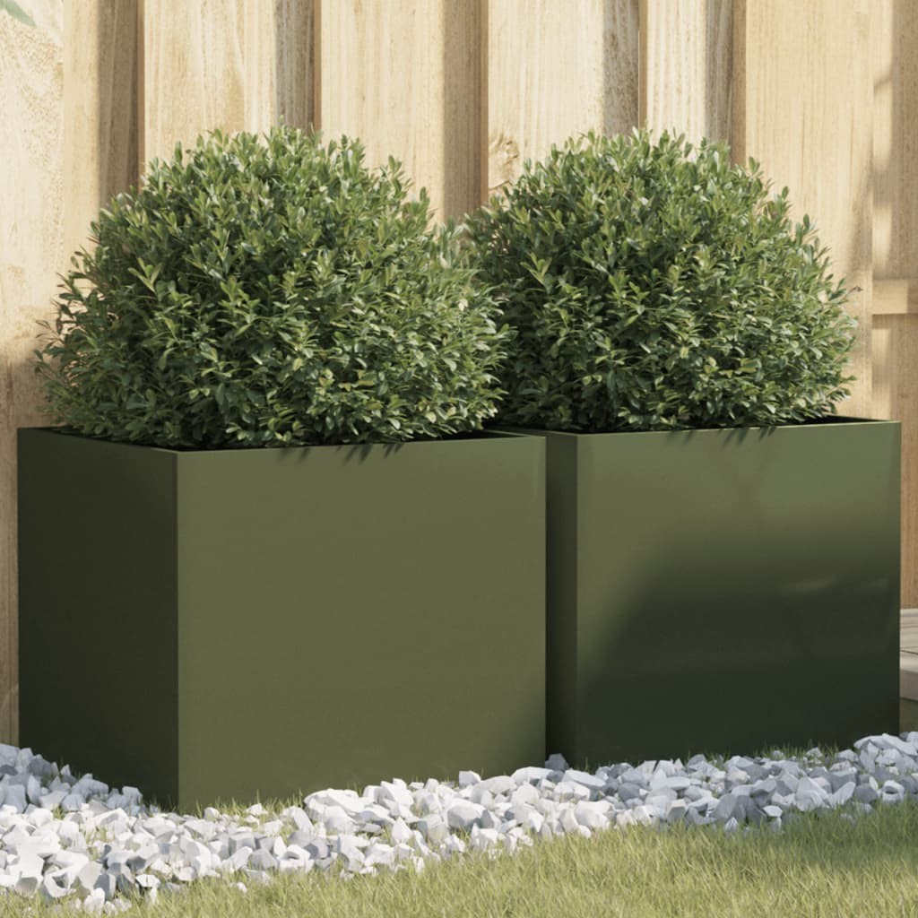 Set 2 Fioriere vidaXL in Acciaio Verde Oliva - Prezzo Speciale Esterno