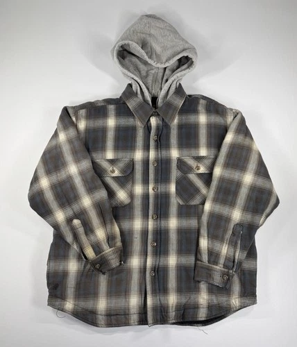 Field & Stream Mens M Hooded Flannel Shirt Jacket Plaid Distressed Y2K Work - product listing photo