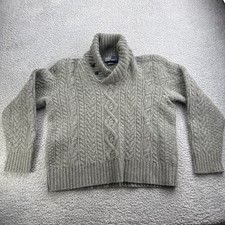 Polo Ralph Lauren Sweater Mens XL Grey Laine D  Agneau Cable Knit Lambswool VTG