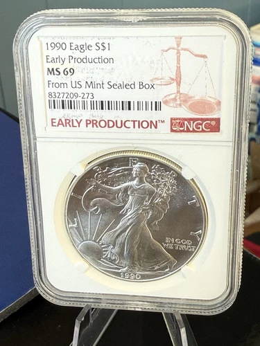 1990 $1 1 oz. Silver Eagle NGC MS69 U.S Mint Sealed Box Early Production