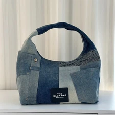 Marc Jacobs Deconstructed Denim Sack Bag Indigo Multi Patchwork Tote New