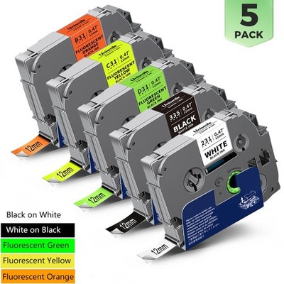 5x Schriftband TZe-231 12mm für Brother P-Touch PT-H100LB E100 H110 1000 H101C
