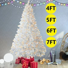 4ft/5ft/6ft/7ft White Christmas Xmas Tree Bushy Pine With 8Modes RGB LED Lights