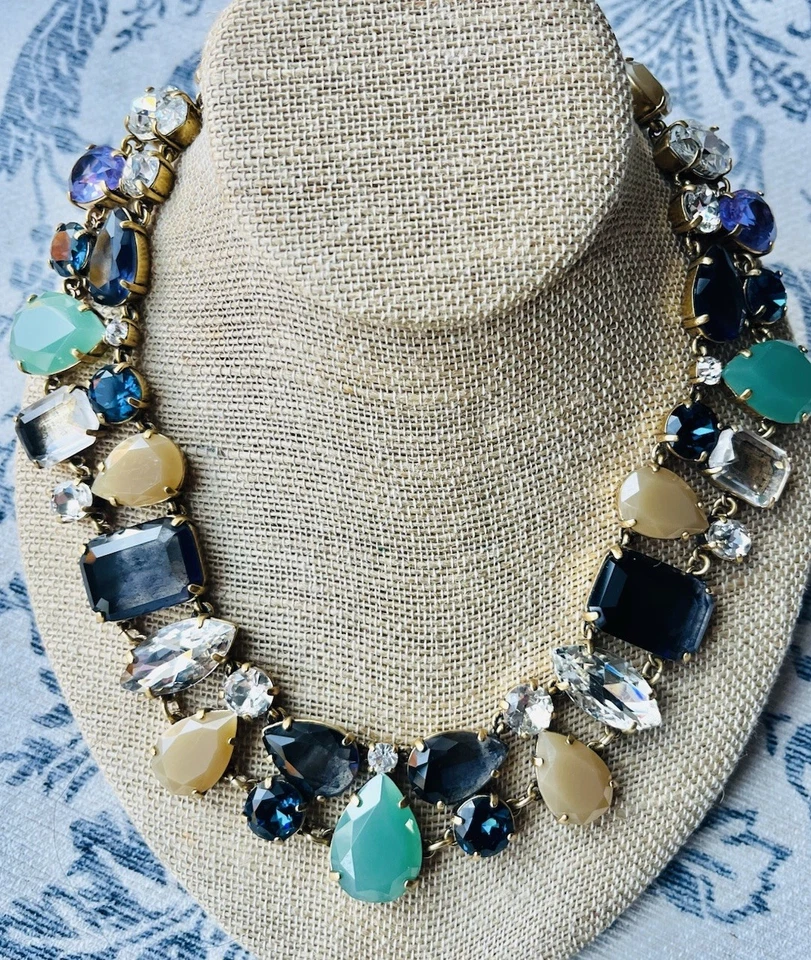 J Crew меланж многоцветный синий зеленый фиолетовый воротник камень золото кристалл ожерелье - Изображение 4 из 4