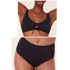 Andie Bikini Set Crete Top High Waisted Bottom Black Size S NWT
