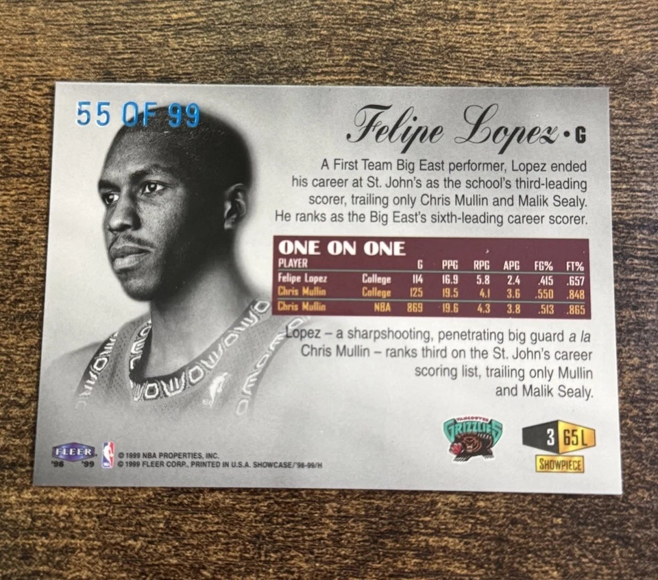 1998-99 Flair Showpiece Blue Felipe Lopez Row 3 Legacy Collection /99 Rookie SSP - Image 2 of 2