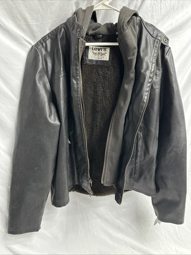 VETEMENTS Levi’s Giacca in Ecopelle Marrone con Cappuccio Uomo Taglia XL