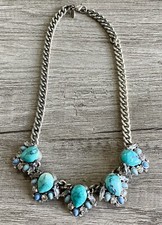 Faux Turquoise Rhinestone Bib Statement Necklace