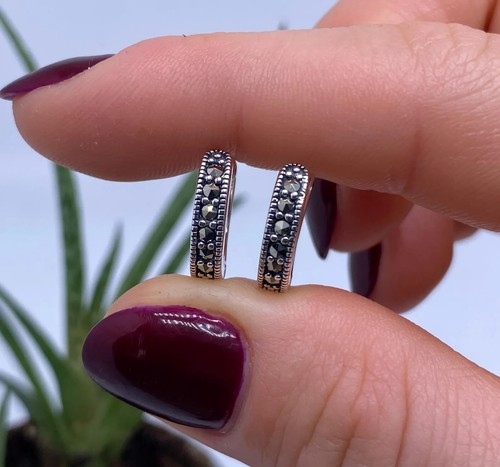 Marcasite natural gemstone Earrings, Sterling silver 925