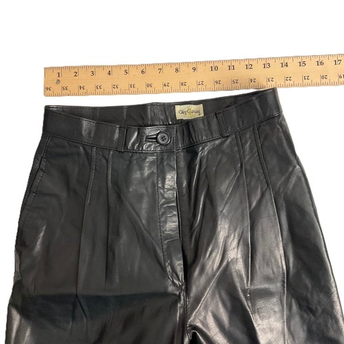Pantalone vintage Oleg Cassini in pelle nera a vita alta taglia 12 - Foto 5 di 6