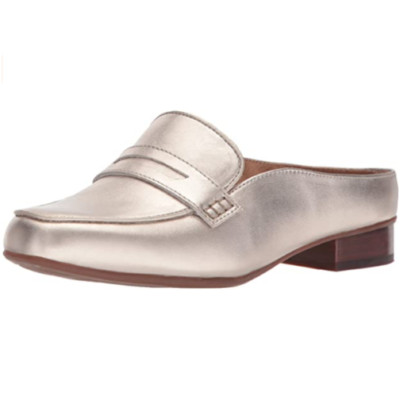 NEW Clarks Women Keesha Donna Gold Metallic Leather Slip On Open Back ...