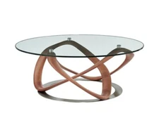 39 Clear And Brown Glass And Solid Wood Round Coffee Table