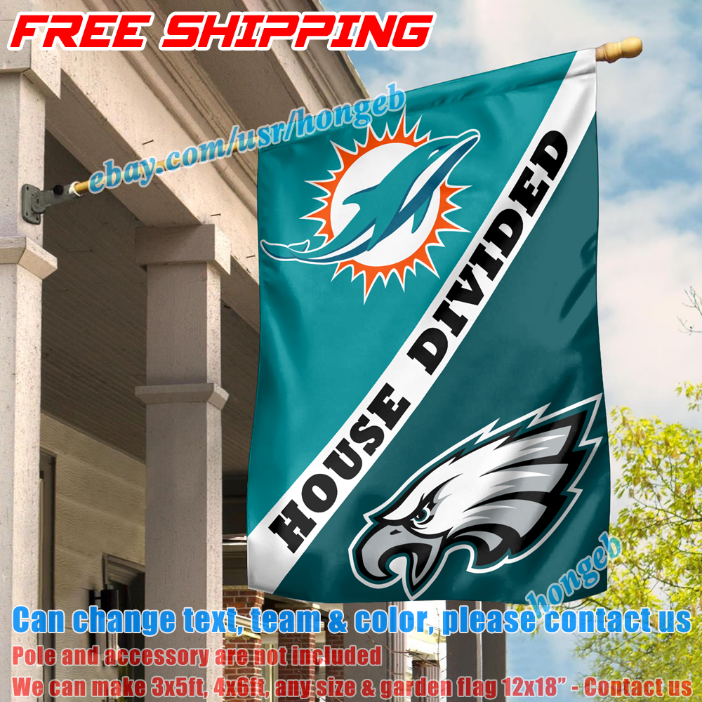 Miami Dolphins vs Philadelphia Eagles House Divided Flag 28X40