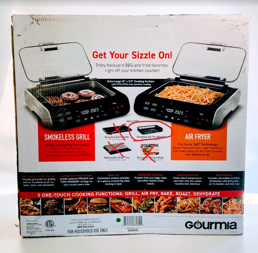 Gourmia Foodstation 5-in-1 Smokeless Grill & Air Fryer With  Smoke-extracting Technology : Target