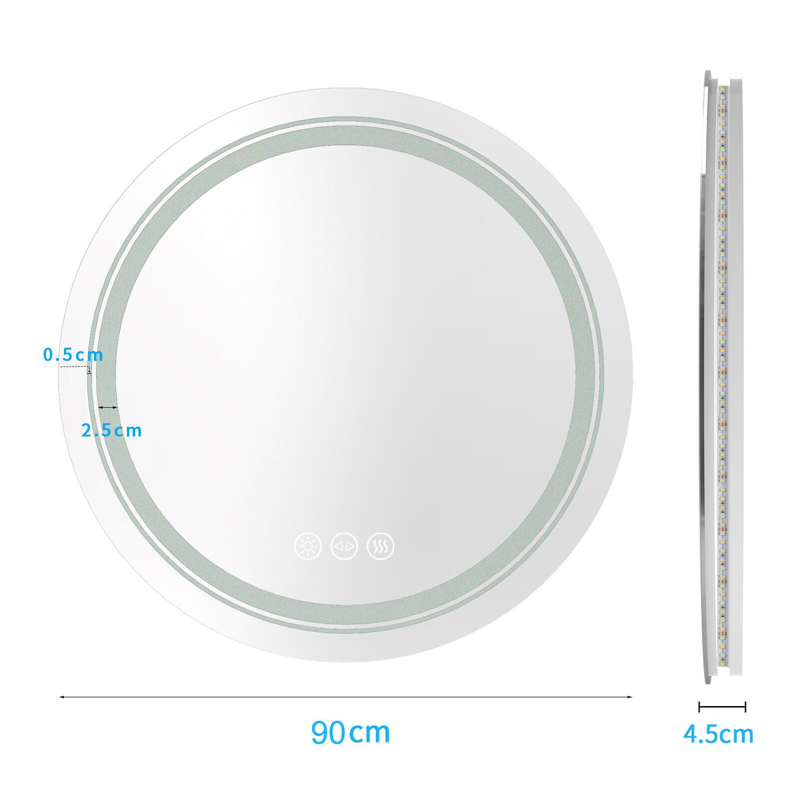 High Quality Round Bathroom Mirror with Light Dimmable LED Demister ...