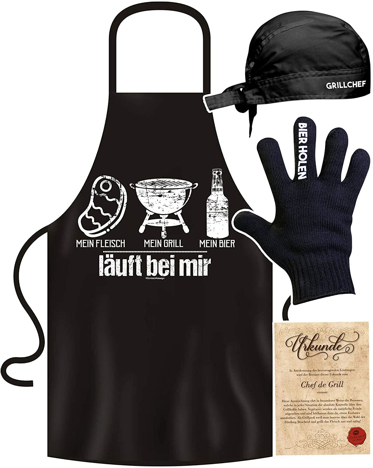 Tablier barbecue homme de taille unique anti-chaleur avec gants et toque de chef