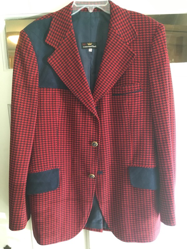 Vintage MCM 60s/70s ultra-loungey electric red & navy checked blazer, men's 41