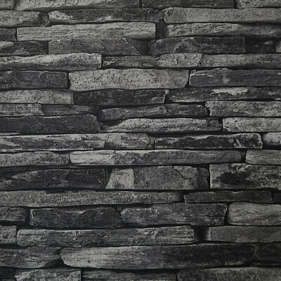 Wallpaper textured Charcoal gray black modern wallcoverings rolls faux stone 3D 