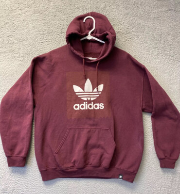 Adidas Sweater Mens Large Red Outdoors Trefoil Logo Hoodie Sweatshirt  /110-2