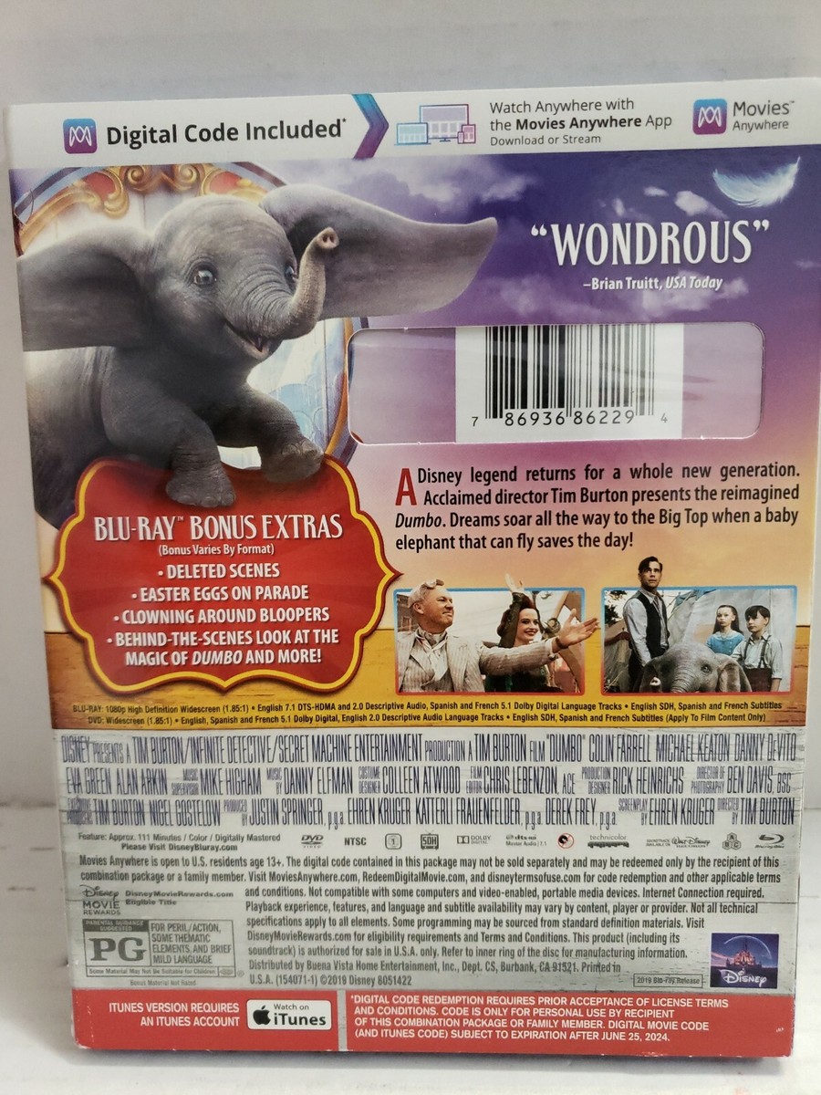 🐘 Dumbo: Disney Pixar June 25,2024 (Blue-ray+DVD+Digital Code 