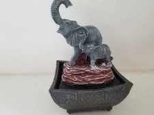 Elephant & Baby Elephant Table Top Water Fountain Battery Operated 8.5" x 5"