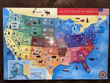 Colorful 20"Lx13"H hangable magnetic USA map w/removable magnet states puzzle