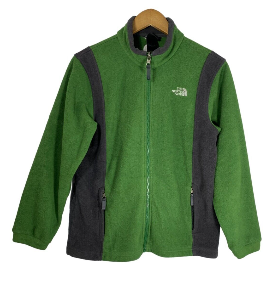 North Face Boys Large Green Black Sweater Full Zip Front Pockets Vintage  Jacket
