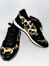 Coach Leopard Black Tan Suede Leopard Lace Up Sneakers Shoes 7B Pre Owned 150