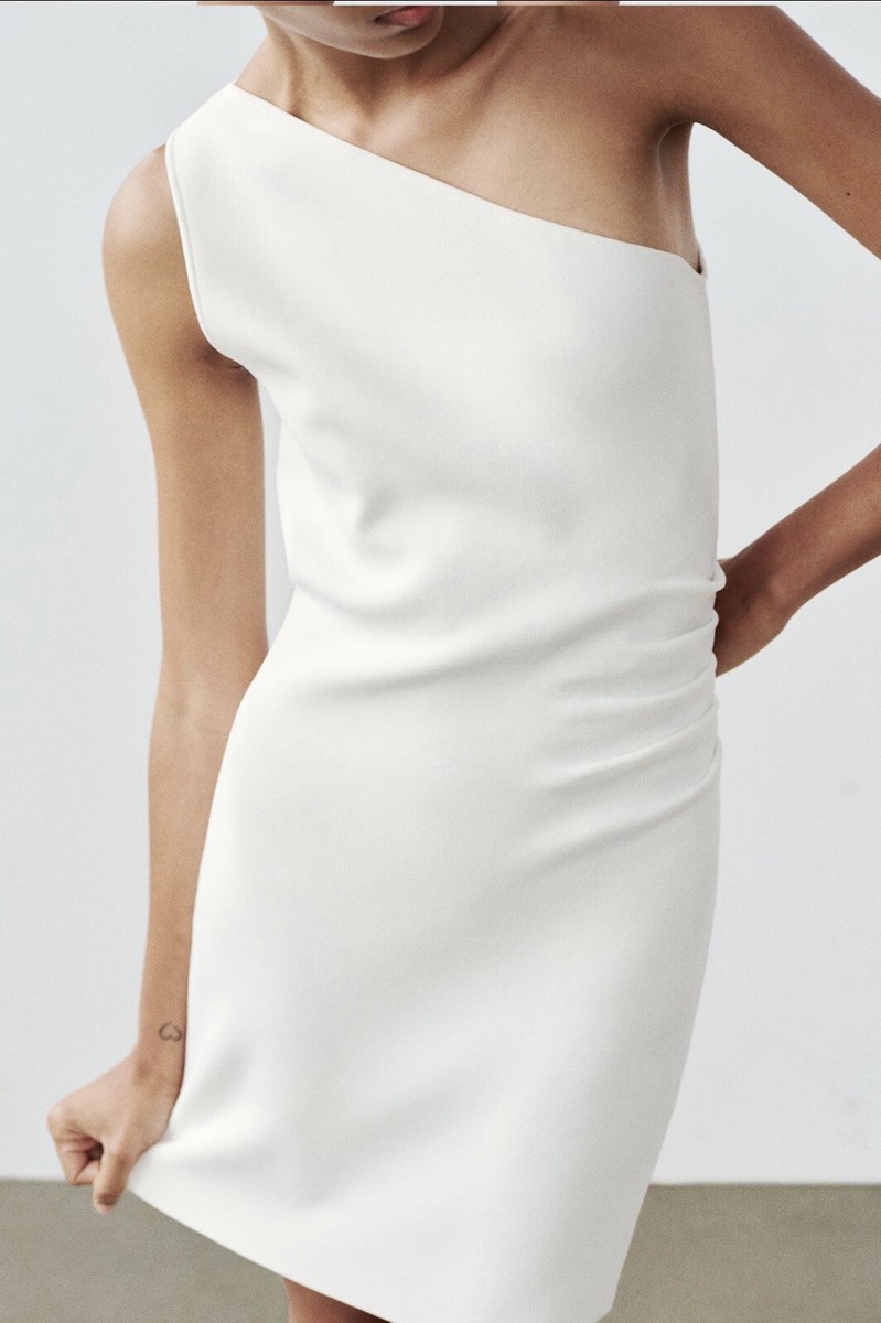オールインワン・サロペット Off-White Stretch Leather Mini Dress Zara Women's New Knit White One Shoulder Dress. Size Large