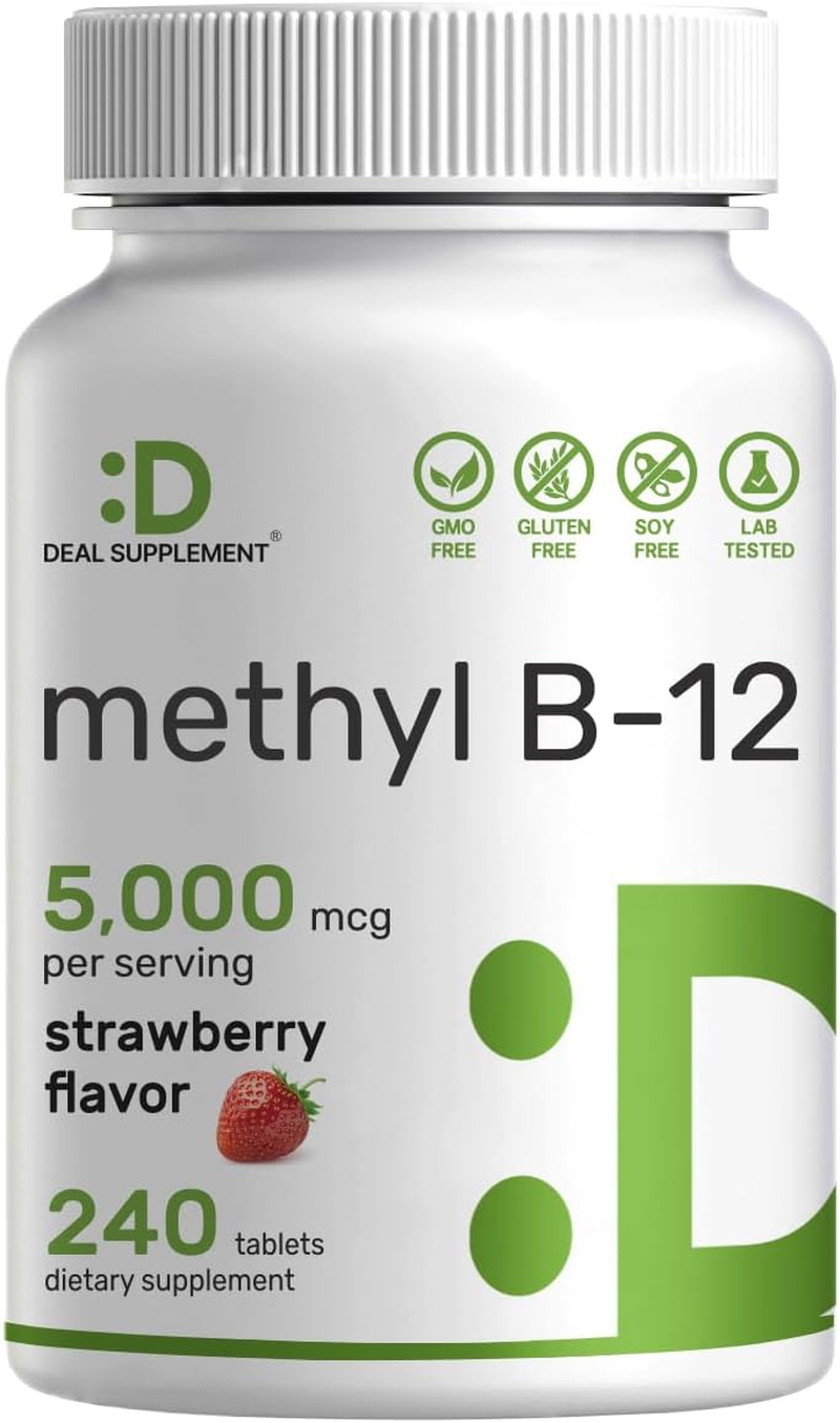 Methyl B-12 Vitamins 5000 Mcg, 240 Chewable Tablets | Active Form - Strawberry F