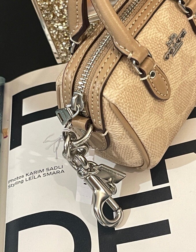 Coach Mini Rowan Bag Charm Signature Leather CX068 Sand