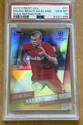 Erling Haaland 2019 Topps Finest UCL GOLD Refractor RC! PSA Gem Mint 10!  Pop 2!