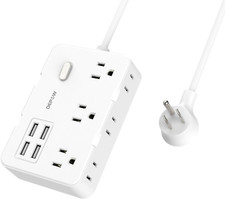 Power Strip with 6 AC Outlets and 4 USB-A Ports,Wall Mount 45  Angled Plug Charg