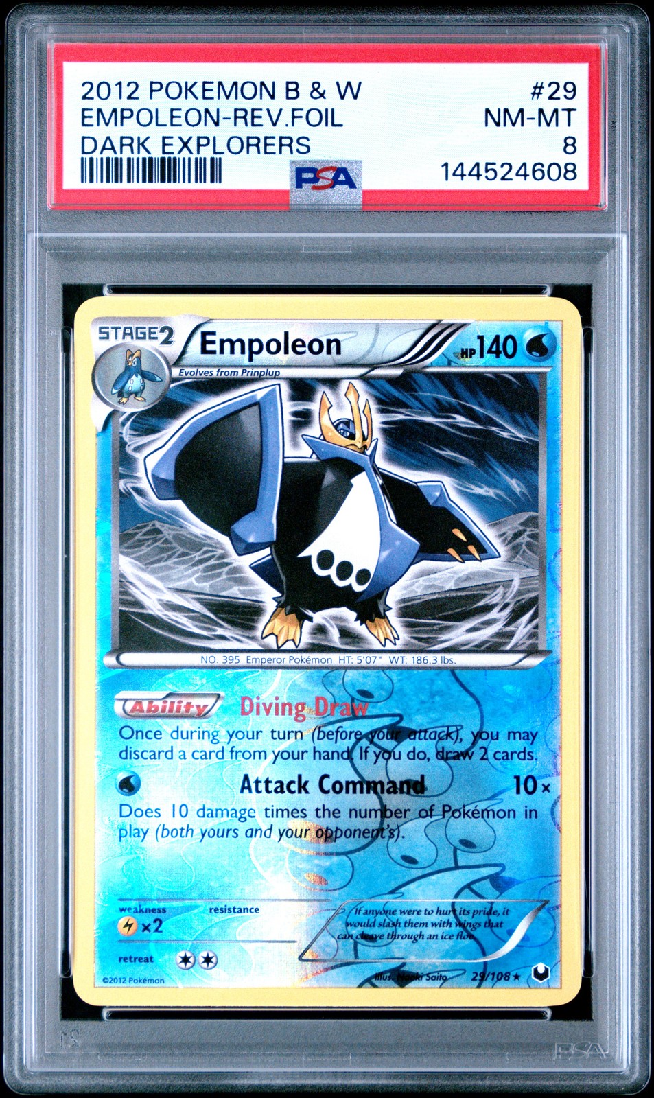 2012 POKEMON B&W DARK EXPLORERS #29 EMPOLEON-REVERSE FOIL PSA 8