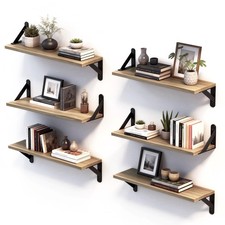Rustic Wood Wall Mounted Floating Shelves Set of 6 Storage Rustic Brown