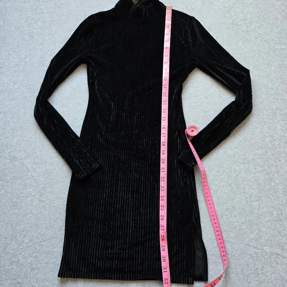 Forever 21 черный ребристый бархата насмешливый шеи мини-платье с длинным рукавом праздничное платье - Изображение 4 из 4